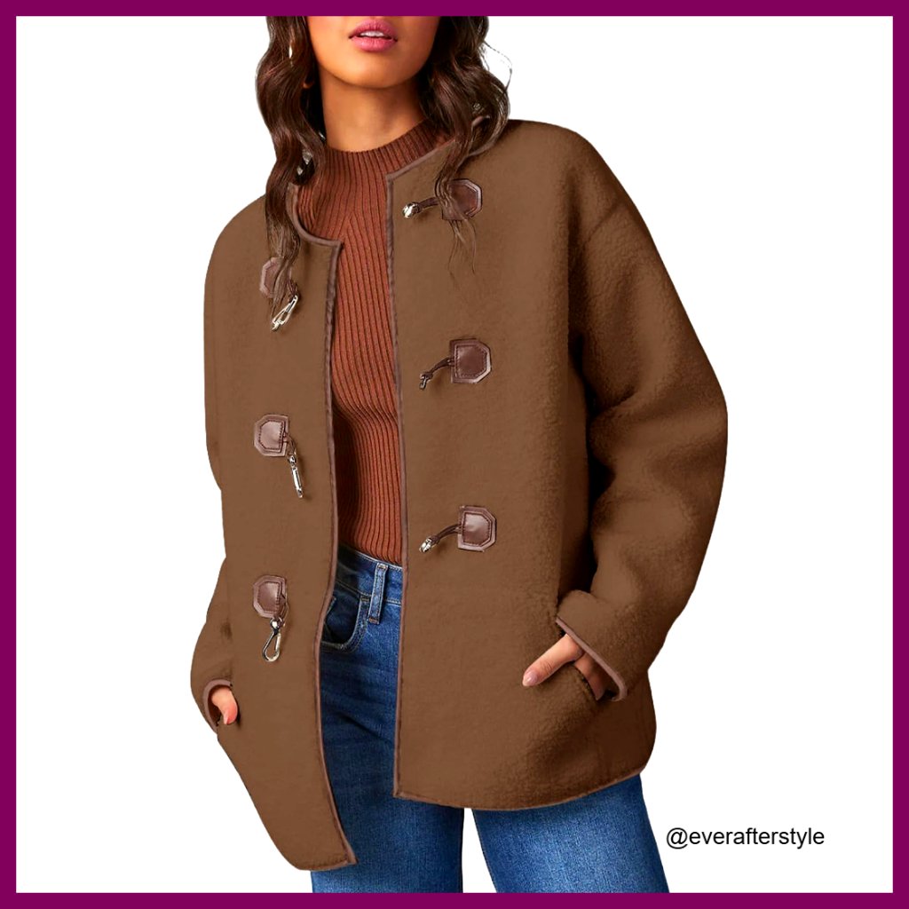 Oversized Faux Shearling Jacket Long Sleeve Button Front Cozy Chic Winter